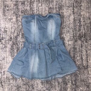 Love Tree Blue Denim Strapless Dress